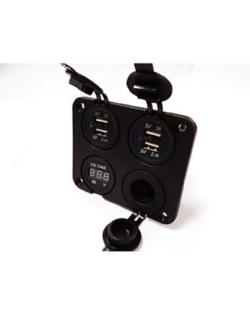 The New! 4 Hole Panel Newly Designed Dual USB Car Charger Socket/Voltmeter/ Power Socket/Cigarette Lighter Socket