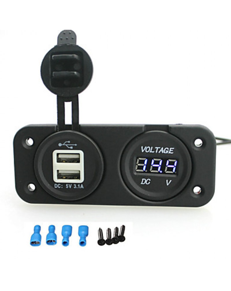 5v 3.1A Dual USB Charger port And 12-24V Voltmeter Socket for Motorbike Motorcycle Car RV boat