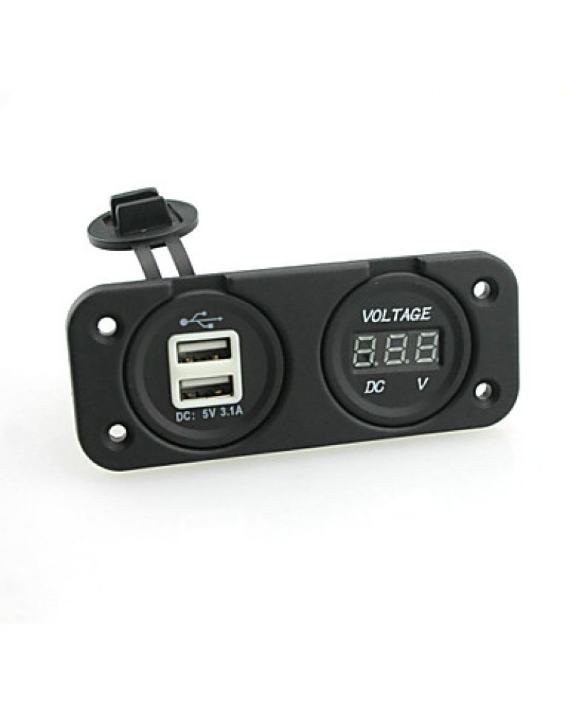 5v 3.1A Dual USB Charger port And 12-24V Voltmeter Socket for Motorbike Motorcycle Car RV boat