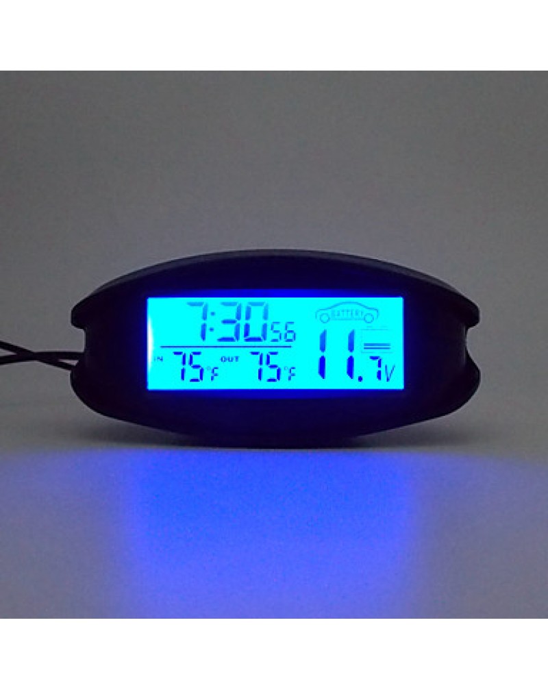 12V/24V Use Orange/Blue Backlight LCD Display Indoor/outdoor Thermometer with Voltmeter and 12/24 Hour Format Display