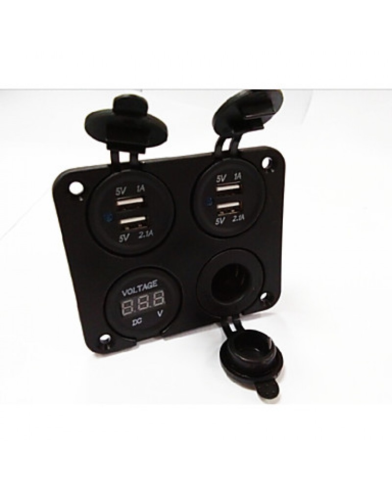 The New! 4 Hole Panel Newly Designed Dual USB Car Charger Socket/Voltmeter/ Power Socket/Cigarette Lighter Socket