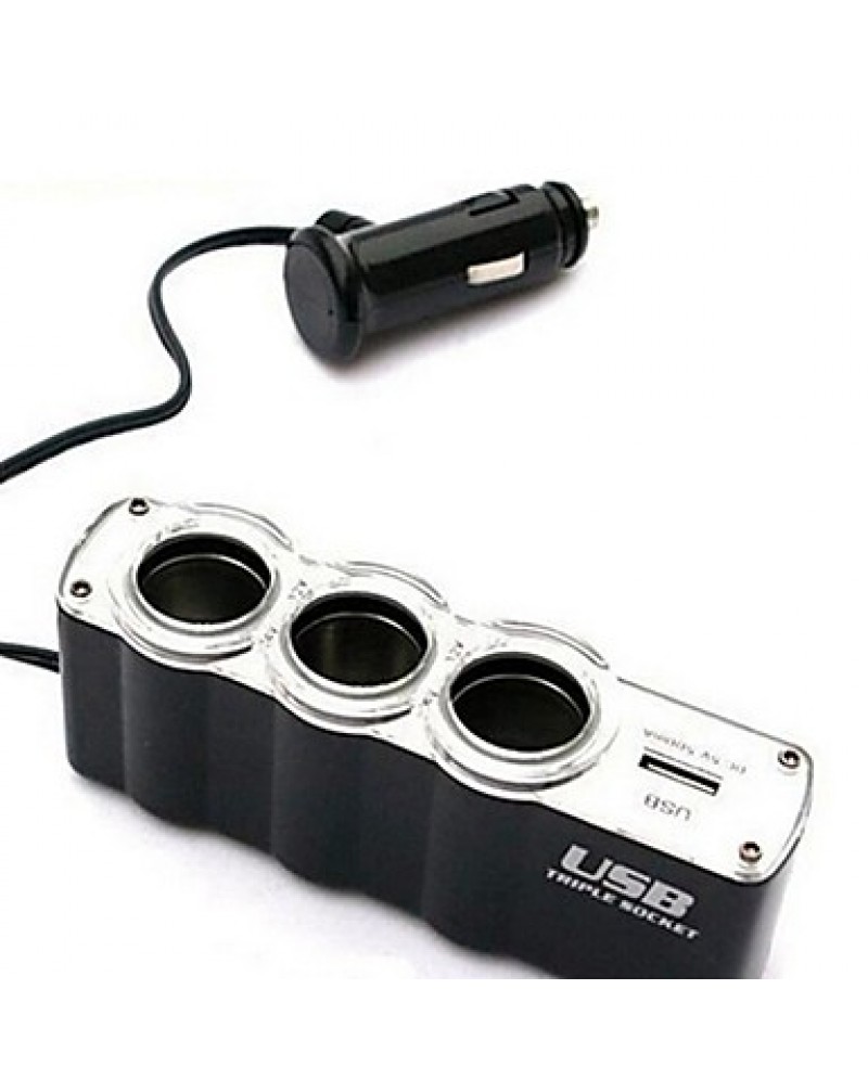1-to-3 USB Car Cigarette Lighter Power Splitter (DC 12V)
