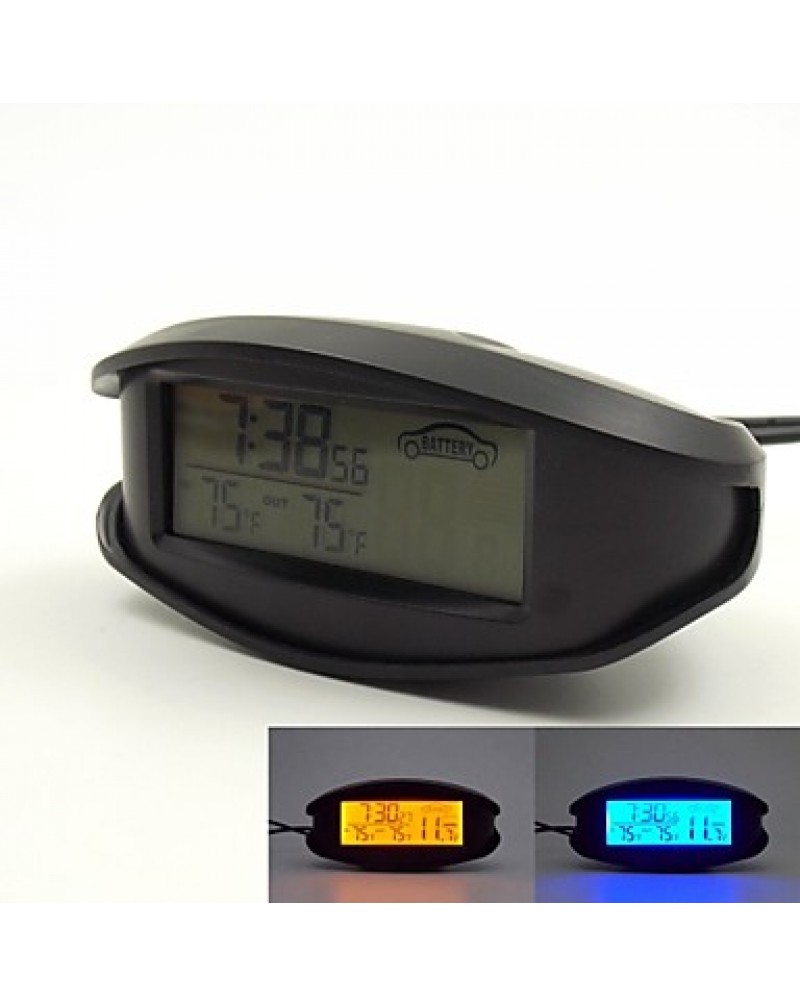 12V/24V Use Orange/Blue Backlight LCD Display Indoor/outdoor Thermometer with Voltmeter and 12/24 Hour Format Display