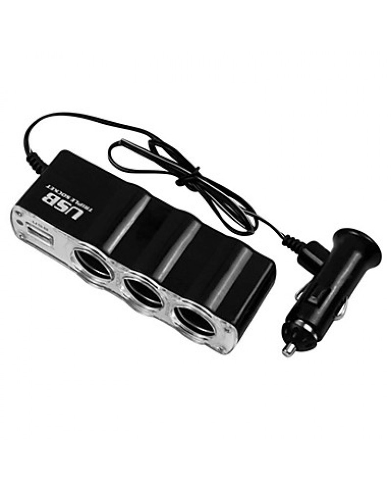 1-to-3 USB Car Cigarette Lighter Power Splitter (DC 12V)