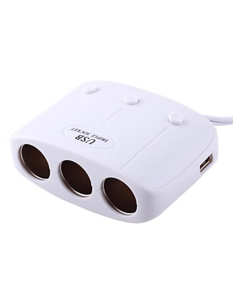 1-to-3 Car Cigarette Lighter Socket Splitter Adapter w/ Dual-USB Output (12~24V)